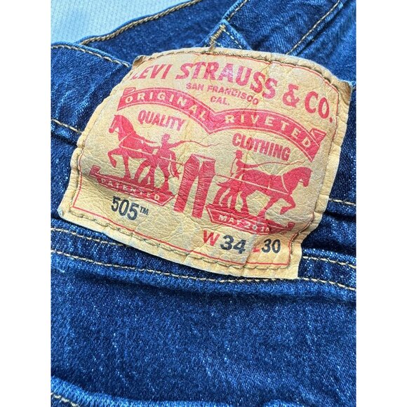 Levi's 505 Mens Straight Leg Jeans Size 34Wx30L Blue Denim Dark Wash Pockets - Picture 2 of 13